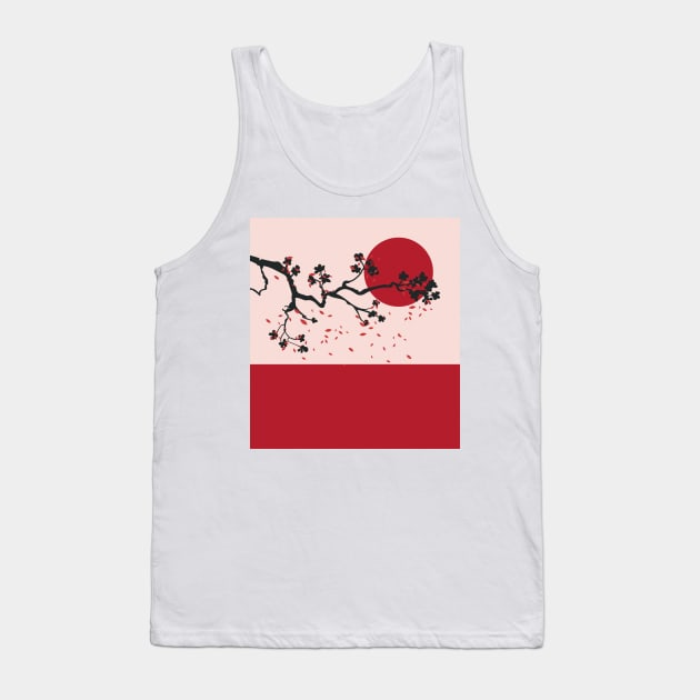 Red Cherry Blossoms Mid Century Tank Top by edmproject